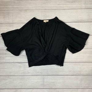 Shop Mixology Black Tied Crop Top Blouse